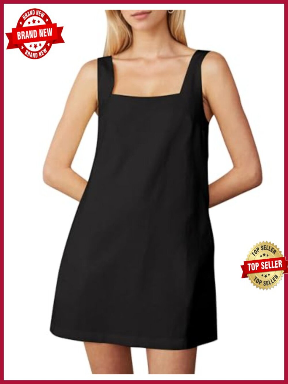 Cotton Linen Sleeveless Square Neck Backless Mini Dress Women Casual